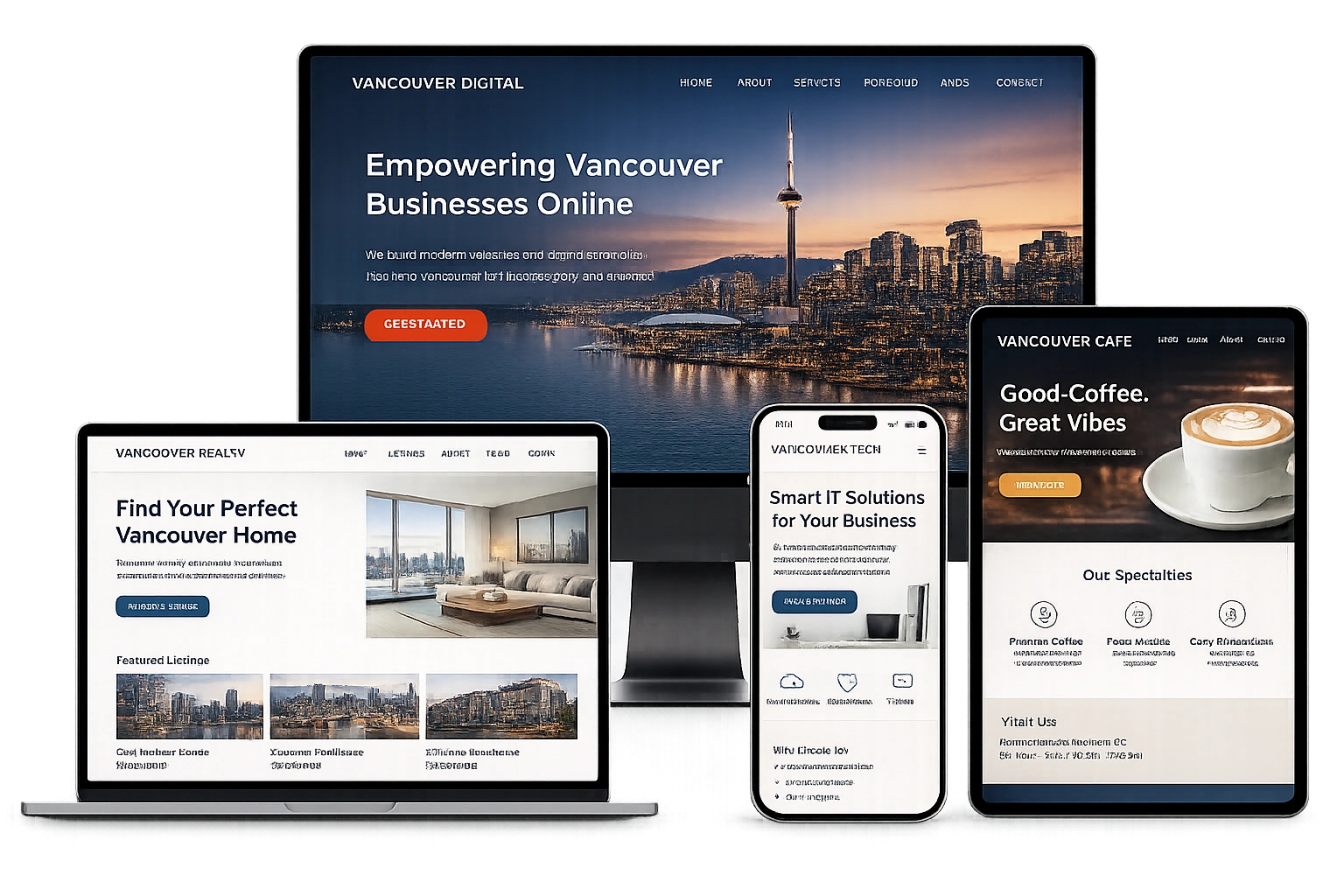 Vancouver business websites shown across desktop, tablet and mobile devices